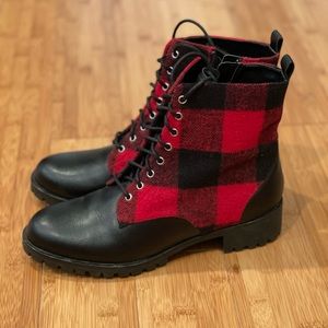 Buffalo Plaid Combat Style Boots- Never been worn!